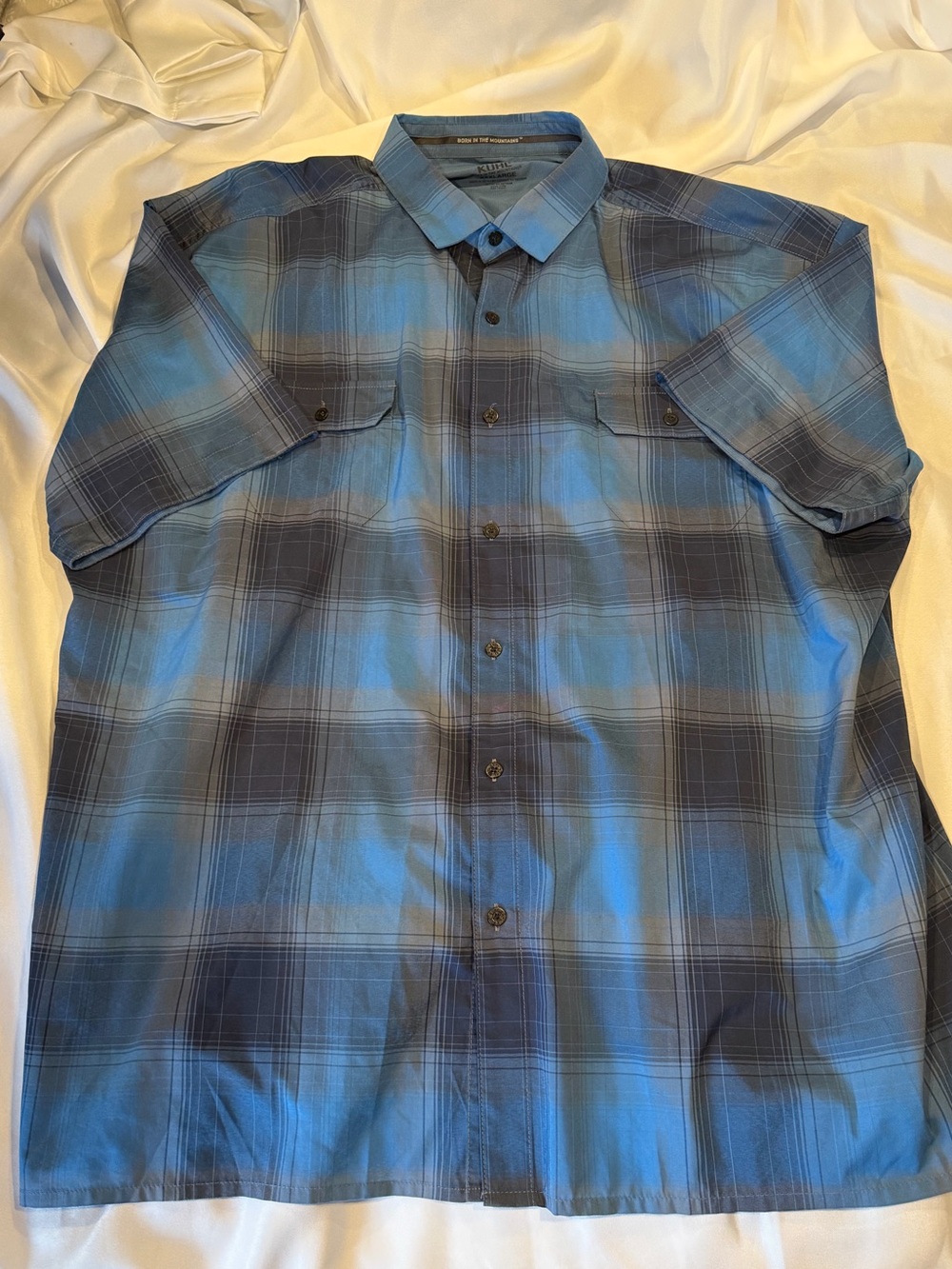 KUHL SS Polyester SHIRT, Men's 3XL/XXXL  Blue PLAID, Logo